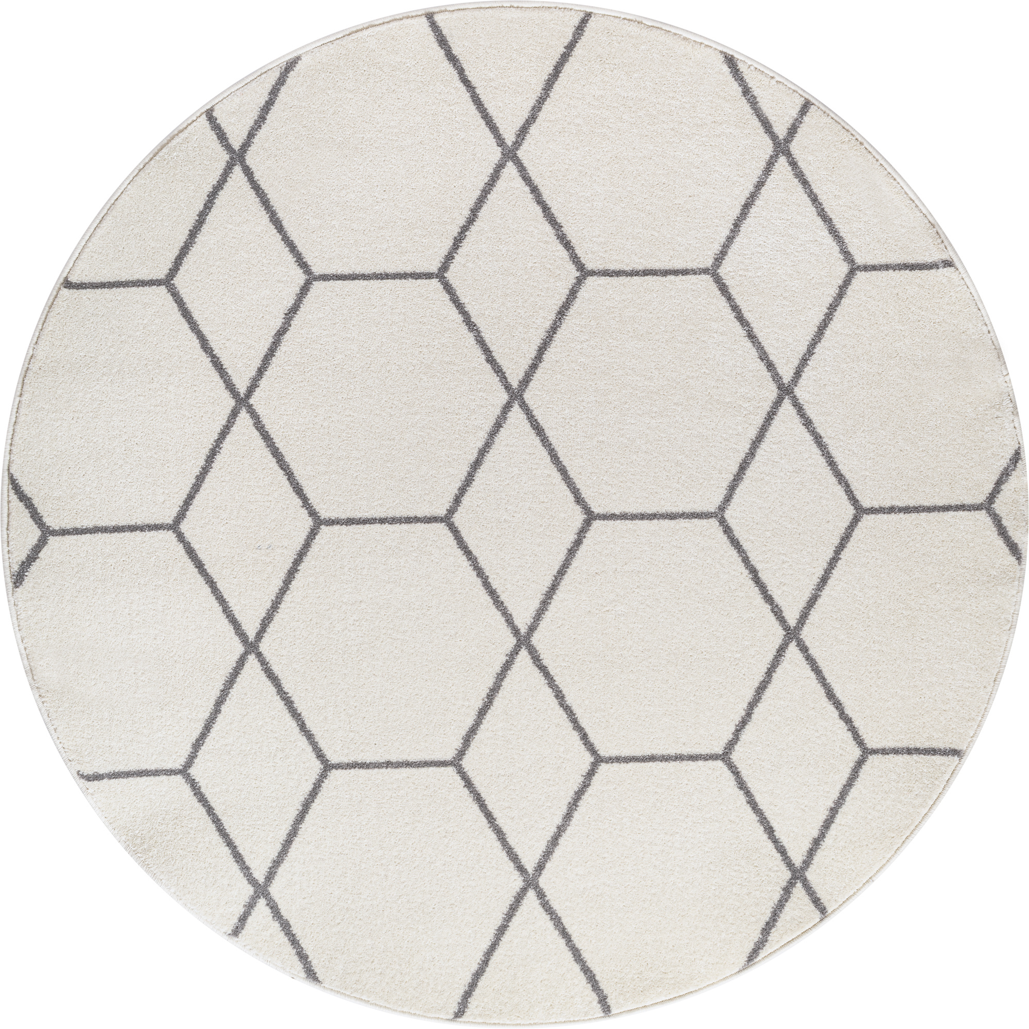 Trellis Uni Rond Effen Laagpolig Vloerkleed Modern Creme