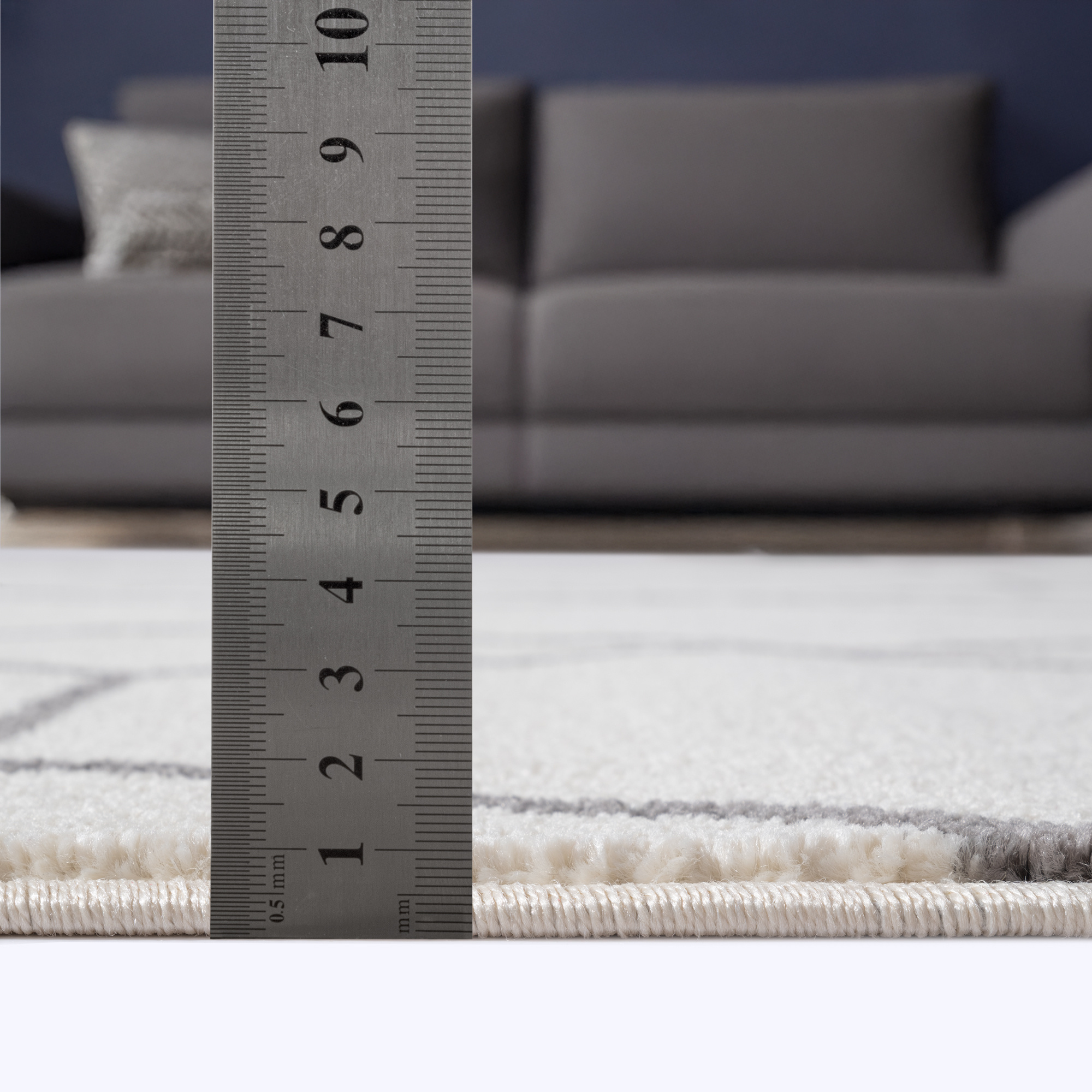 Trellis Uni Rond Effen Laagpolig Vloerkleed Modern Creme