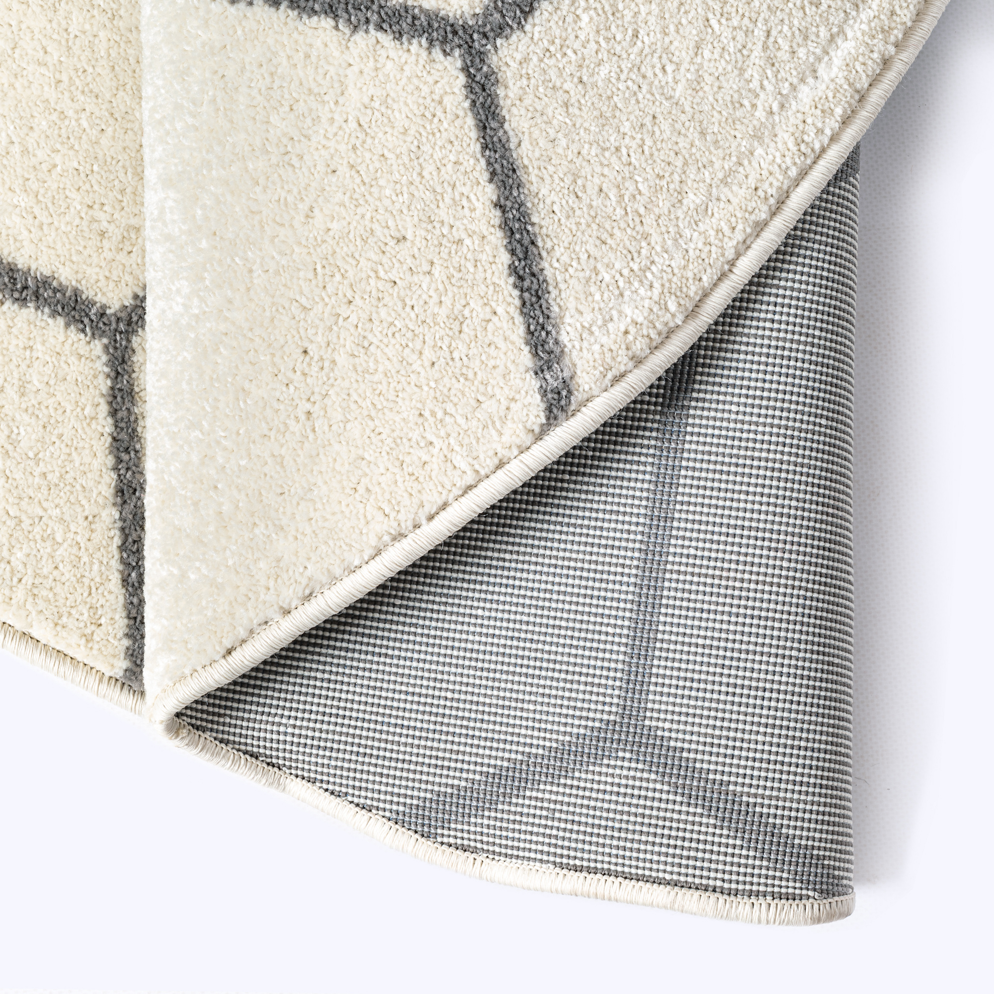 Trellis Uni Rond Effen Laagpolig Vloerkleed Modern Creme