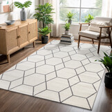 Trellis Uni Effen Laagpolig Vloerkleed Modern Creme