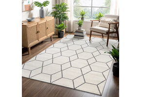 Trellis Uni Effen Laagpolig Vloerkleed Modern Creme