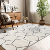 Trellis Uni Effen Laagpolig Vloerkleed Modern Creme