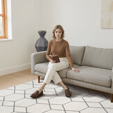 Trellis Uni Effen Laagpolig Vloerkleed Modern Creme