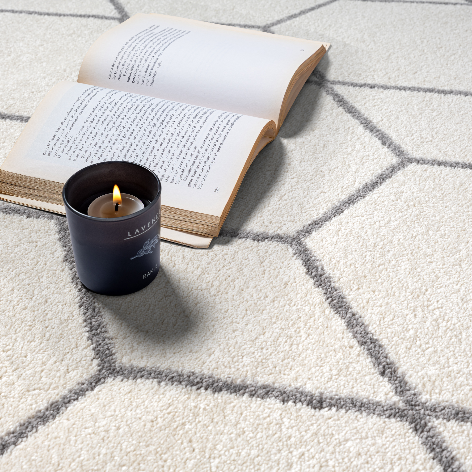 Trellis Uni Effen Laagpolig Vloerkleed Modern Creme