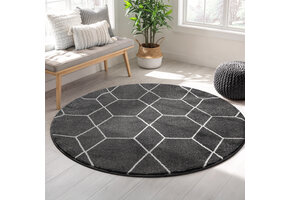 Trellis Uni Rond Effen Laagpolig Vloerkleed Modern Donker Grijs