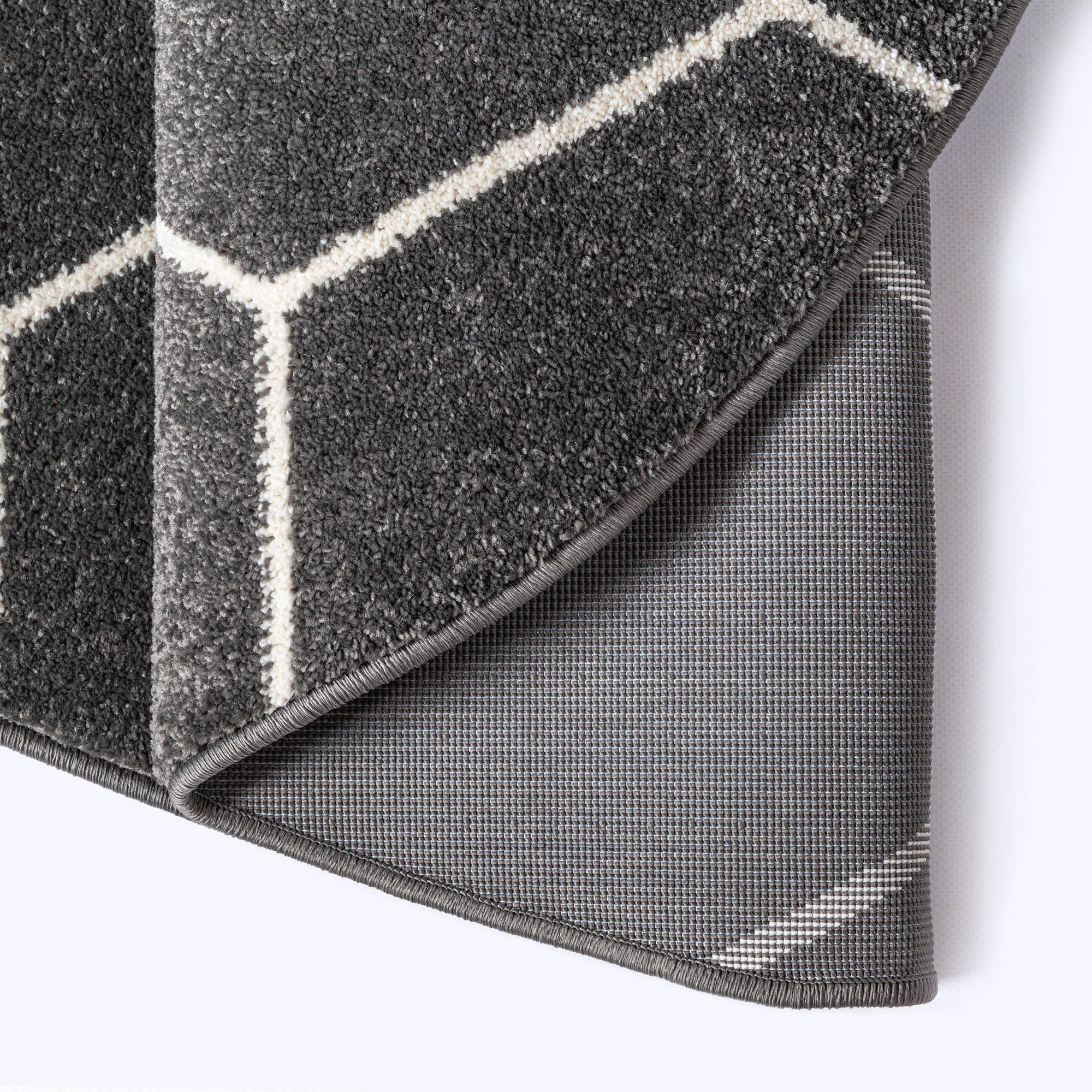 Trellis Uni Rond Effen Laagpolig Vloerkleed Modern Donker Grijs