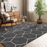 Trellis Uni Effen Laagpolig Vloerkleed Modern Donker Grijs