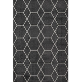 Trellis Uni Effen Laagpolig Vloerkleed Modern Donker Grijs