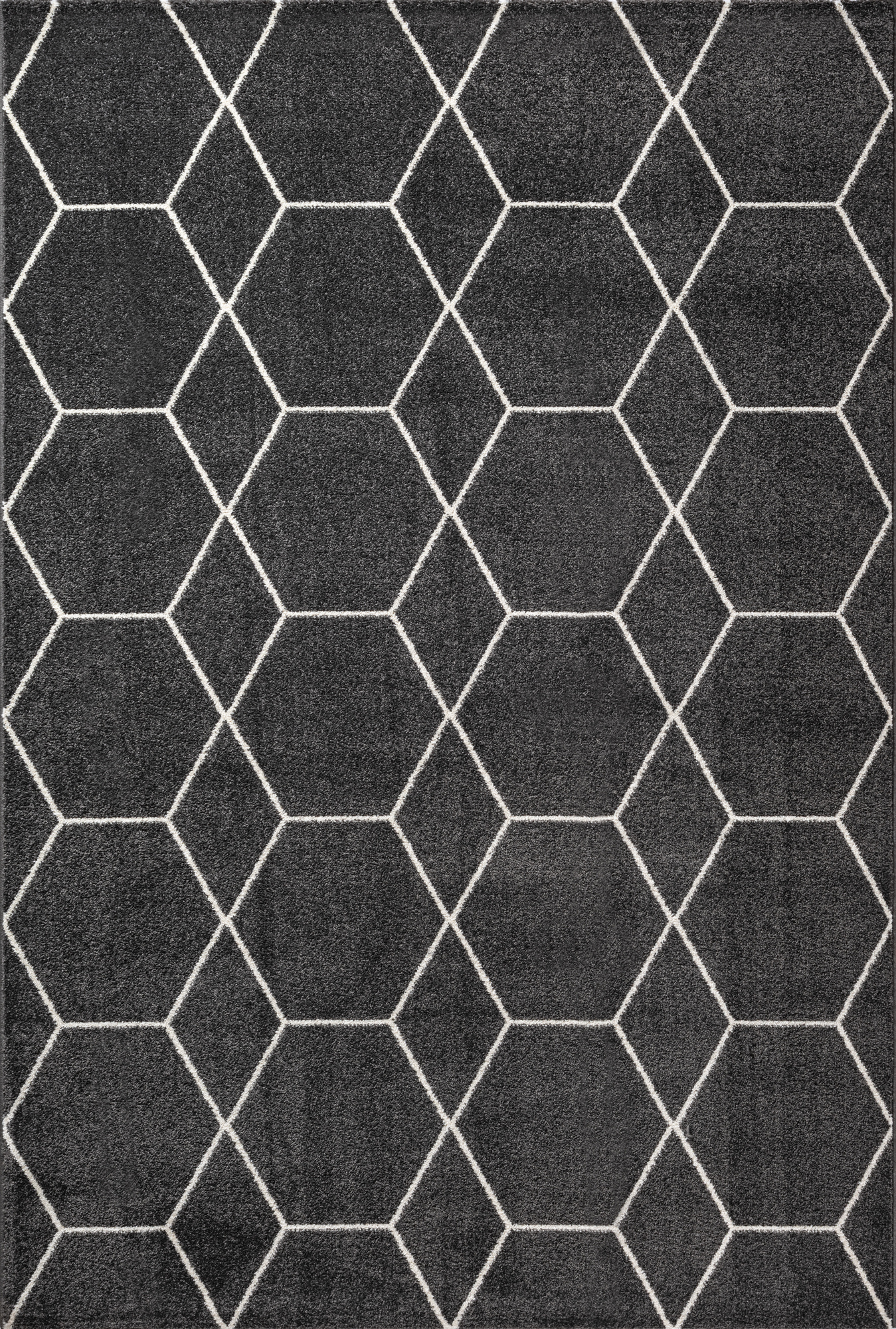 Trellis Uni Effen Laagpolig Vloerkleed Modern Donker Grijs