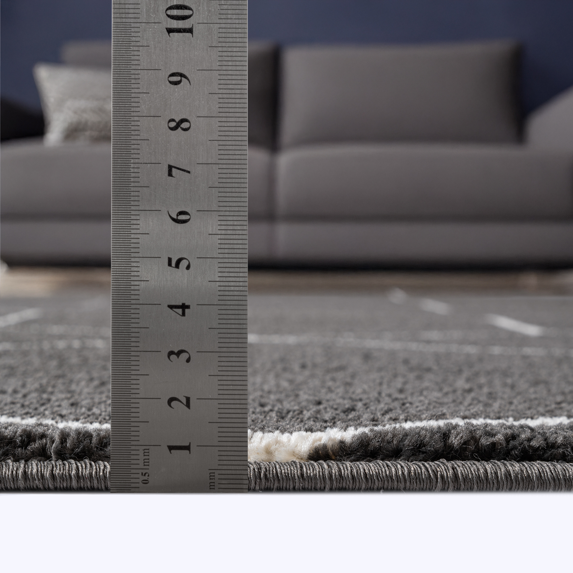 Trellis Uni Effen Laagpolig Vloerkleed Modern Donker Grijs