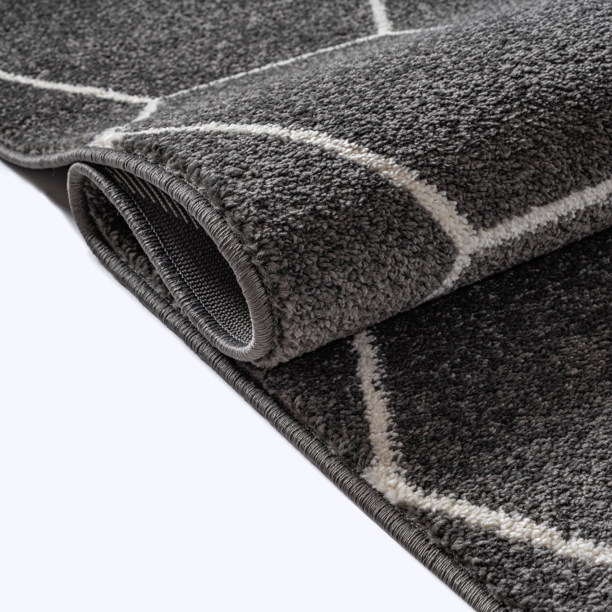 Trellis Uni Effen Laagpolig Vloerkleed Modern Donker Grijs