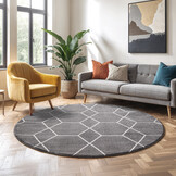 Trellis Uni Rond Effen Laagpolig Vloerkleed Modern Grijs