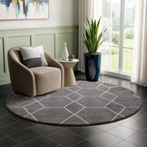 Trellis Uni Rond Effen Laagpolig Vloerkleed Modern Grijs