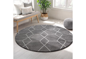 Trellis Uni Rond Effen Laagpolig Vloerkleed Modern Grijs