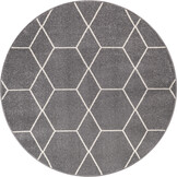 Trellis Uni Rond Effen Laagpolig Vloerkleed Modern Grijs