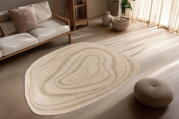 Livorno Japandi – Modern Organisch Vloerkleed - Luxe 3D Laagpolig - Beige