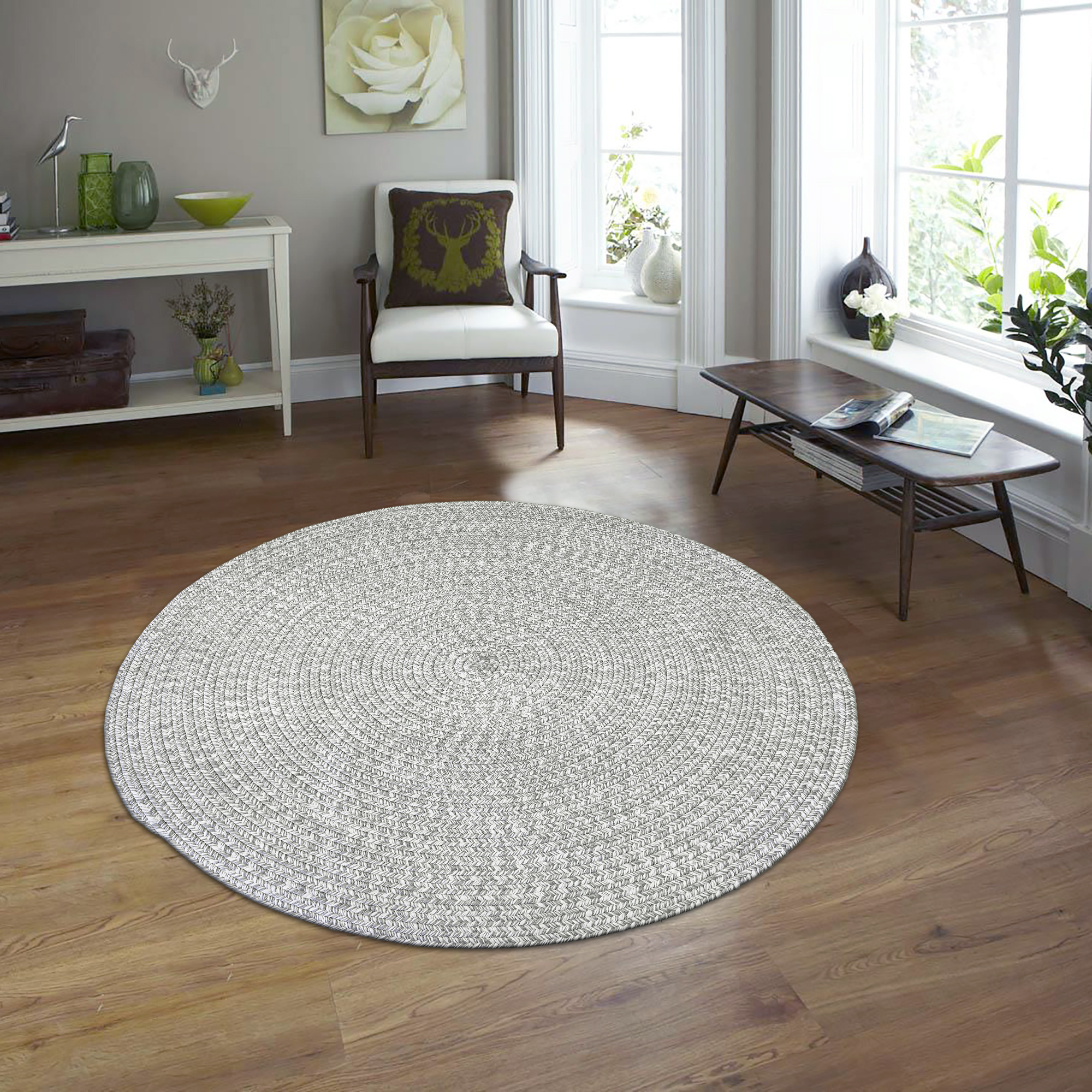 Corda Buitenkleed - Gevlochten - Handgemaakt - Rond - In & Outdoor Vloerkleed - Weerbestendig - Lichtgrijs