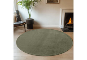 JOY Effen Soft Rond Vloerkleed – 100% Polyester – Anti-Slip - Groen