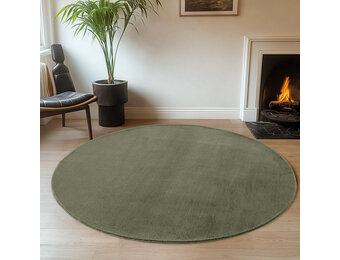 JOY Effen Soft Rond Vloerkleed – 100% Polyester – Anti-Slip - Groen