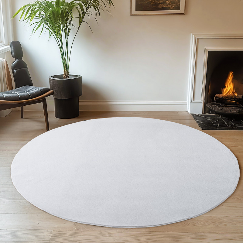 JOY Effen Soft Rond Vloerkleed – 100% Polyester – Anti-Slip - Wit