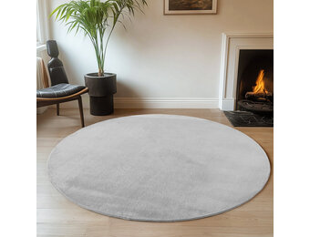 JOY Effen Soft Rond Vloerkleed – 100% Polyester – Anti-Slip - Zilver