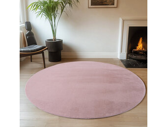 JOY Effen Soft Rond Vloerkleed – 100% Polyester – Anti-Slip - Roze