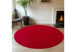 JOY Effen Soft Rond Vloerkleed – 100% Polyester – Anti-Slip - Rood