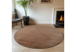 JOY Effen Soft Rond Vloerkleed – 100% Polyester – Anti-Slip - Bruin