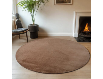 JOY Effen Soft Rond Vloerkleed – 100% Polyester – Anti-Slip - Bruin