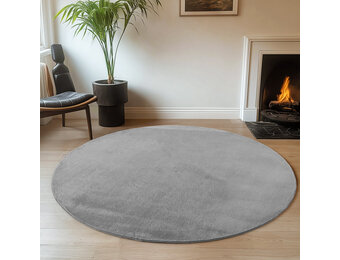 JOY Effen Soft Rond Vloerkleed – 100% Polyester – Anti-Slip - Grijs