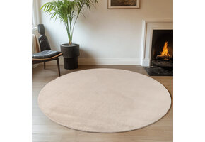 JOY Effen Soft Rond Vloerkleed – 100% Polyester – Anti-Slip - Creme
