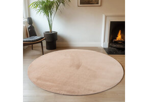 JOY Effen Soft Rond Vloerkleed – 100% Polyester – Anti-Slip - Beige
