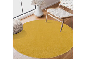 Uni Rond Geel Vloerkleed – Modern Laagpolig Effen Tapijt