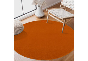 Uni Rond Oranje Vloerkleed – Modern Laagpolig Effen Tapijt