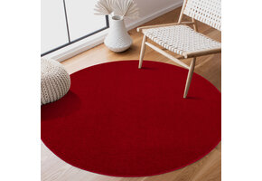 Uni Rond Rood Vloerkleed – Modern Laagpolig Effen Tapijt