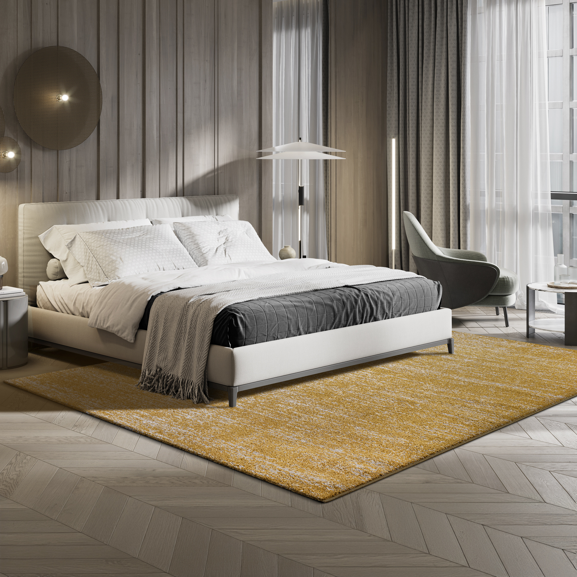 Relax Oslo - Laagpolig Vierkant Vloerkleed - Modern Tapijt - Geel Goud