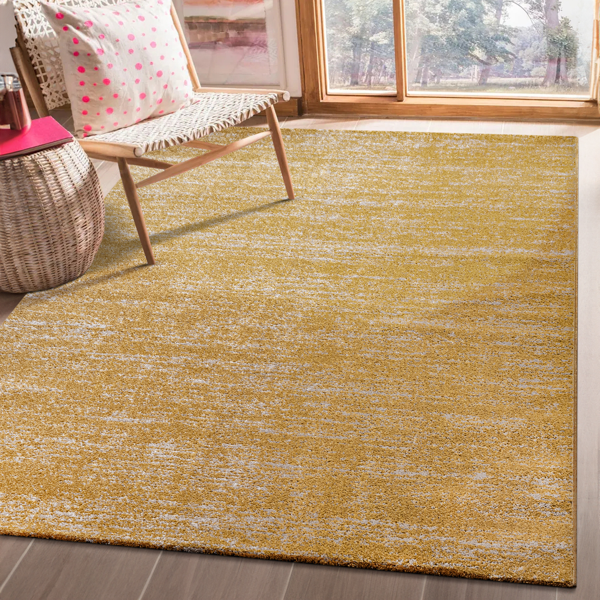 Relax Oslo - Laagpolig Vierkant Vloerkleed - Modern Tapijt - Geel Goud