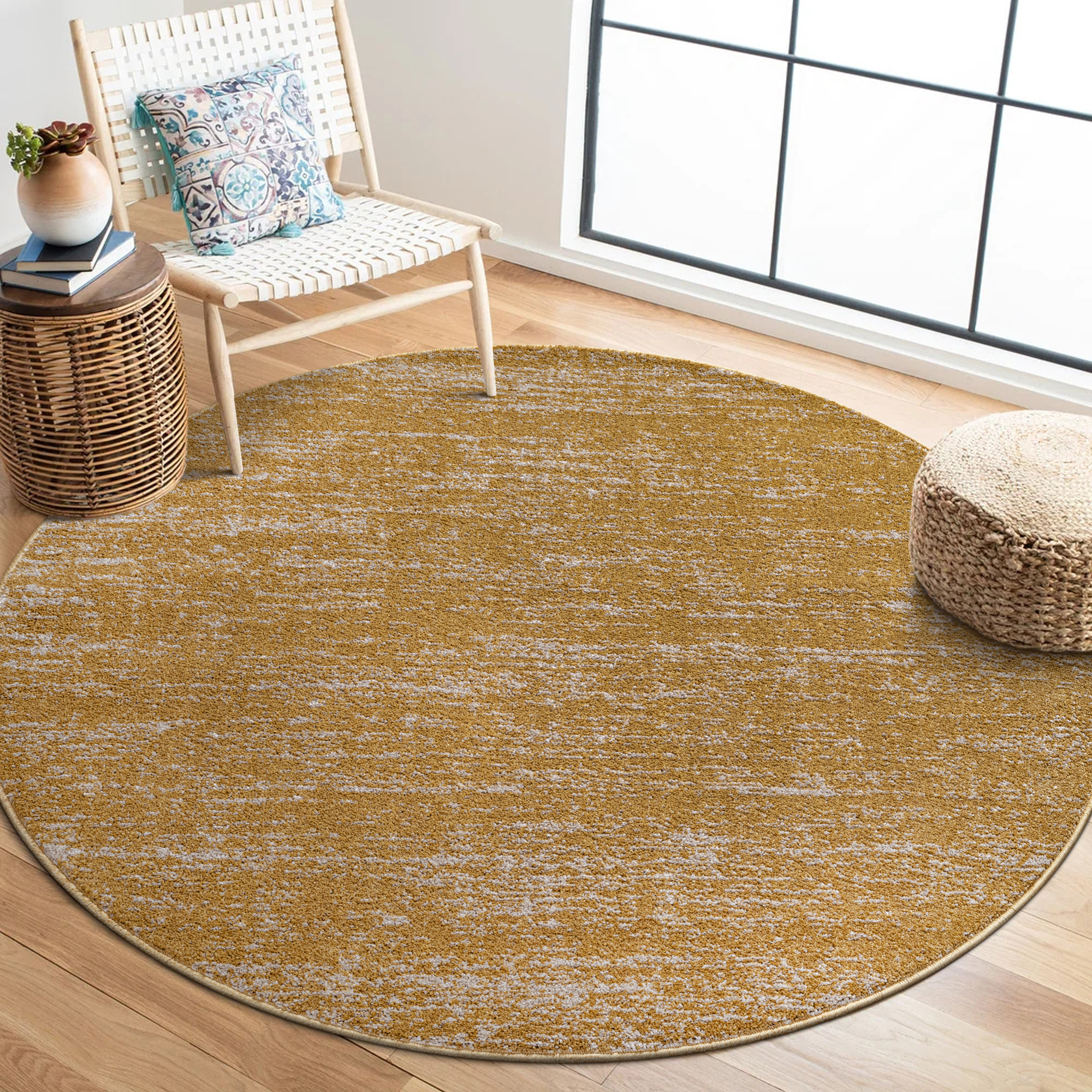 Relax Oslo - Laagpolig Vloerkleed - Rond - Modern Tapijt - Geel Goud