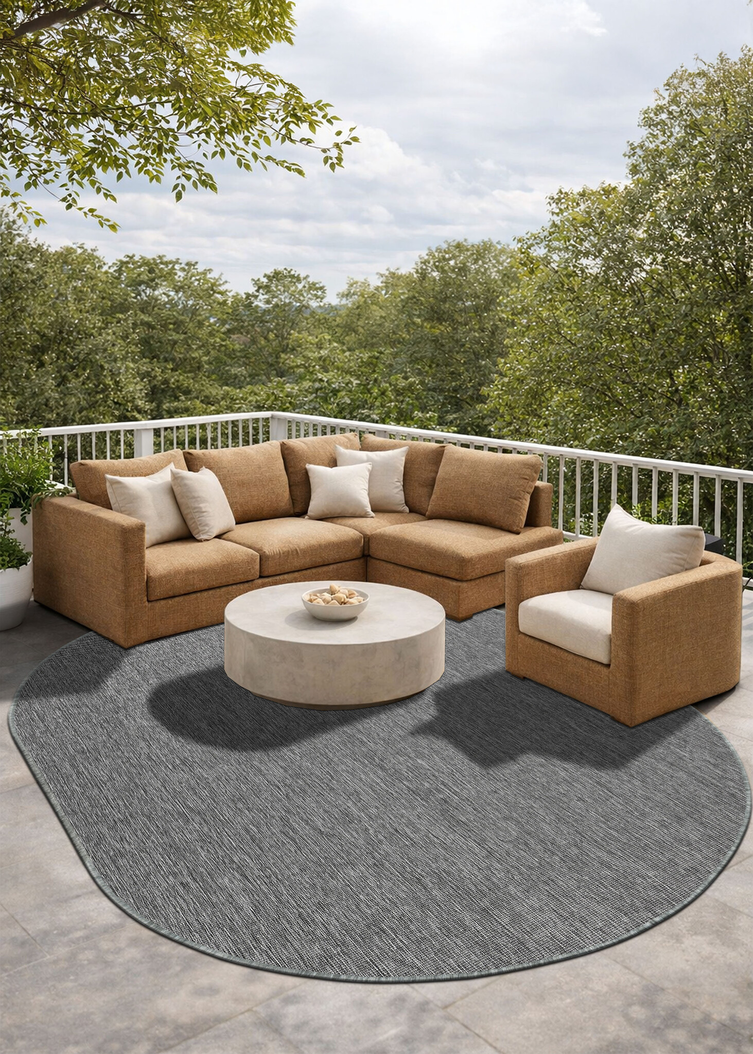 Brussels Uni Buitenkleed – Ovaal - Effen Indoor & Outdoor Vloerkleed – Tuinkleed, Balkonkleed – Zilver Grijs