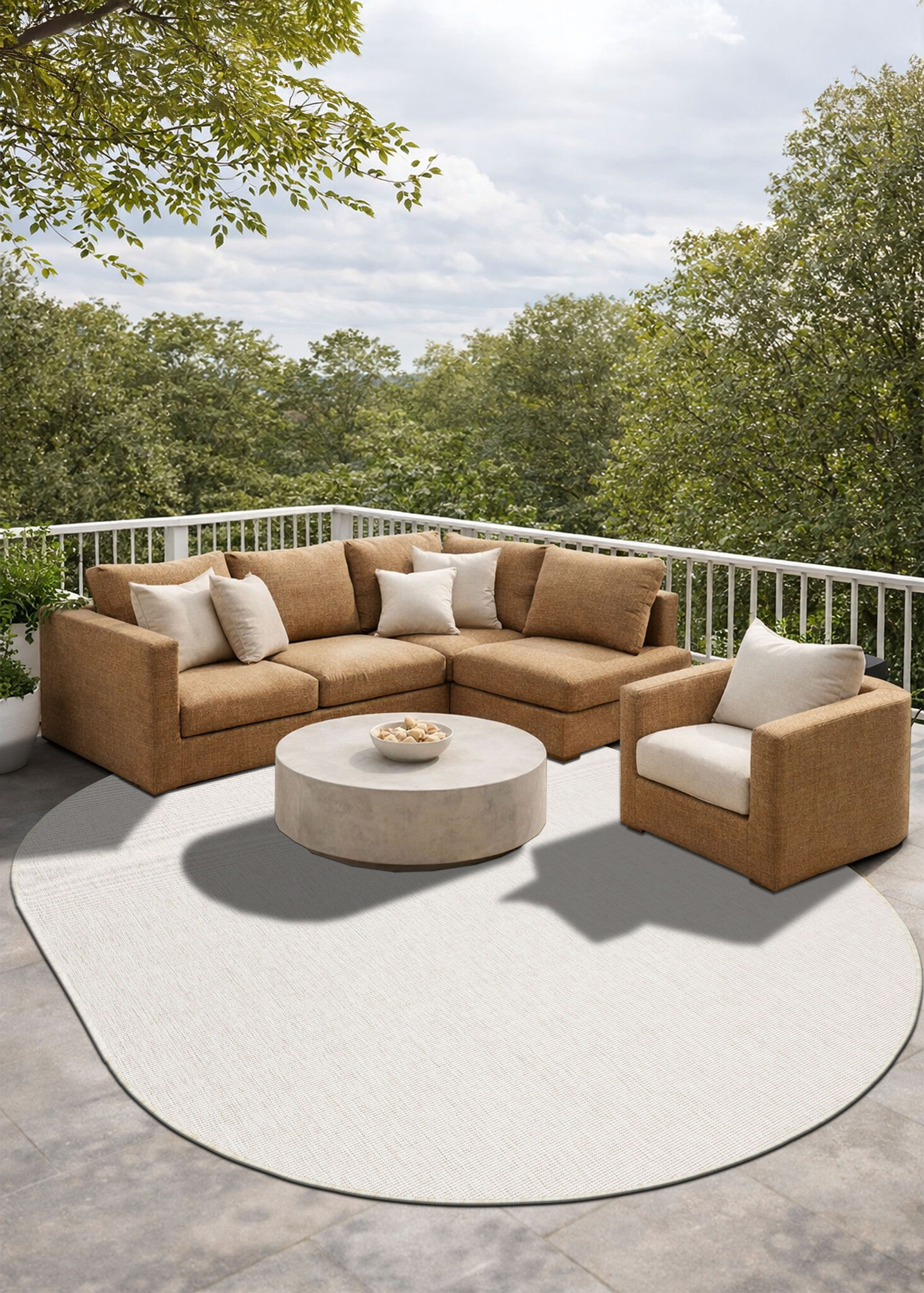 Brussels Uni Buitenkleed – Ovaal - Effen Indoor & Outdoor Vloerkleed – Tuinkleed, Balkonkleed – Creme Wit