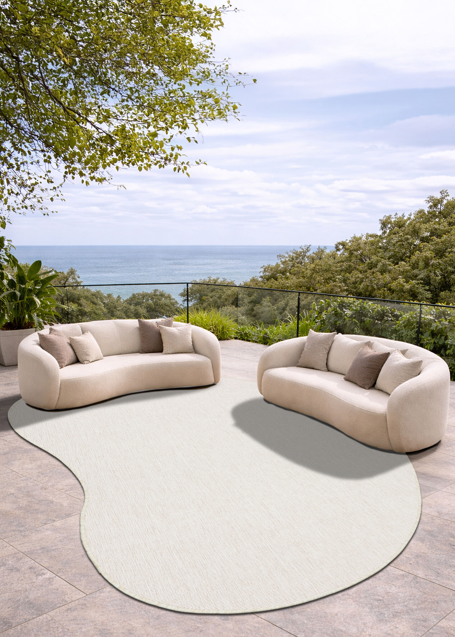 Brussels Uni Buitenkleed – Organisch -  Effen Indoor & Outdoor Vloerkleed – Tuinkleed, Balkonkleed – Creme Wit