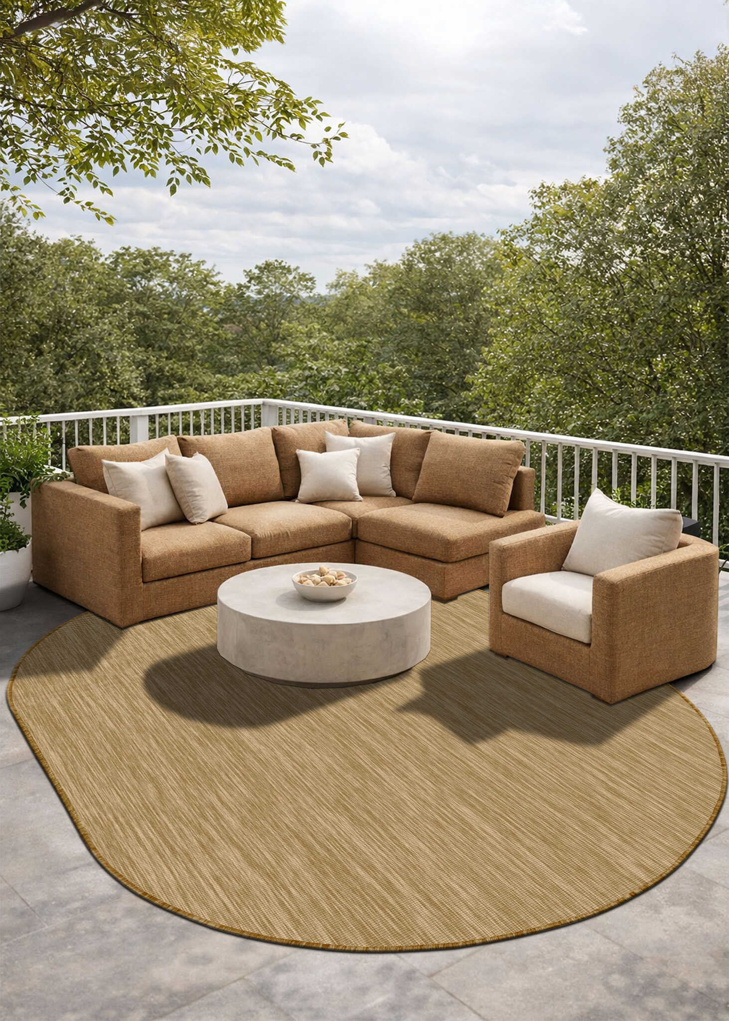 Brussels Uni Buitenkleed – Ovaal - Effen Indoor & Outdoor Vloerkleed – Tuinkleed, Balkonkleed – Jute Beige