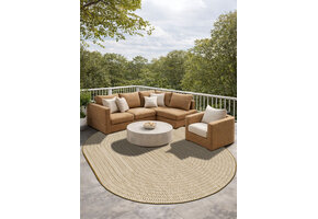 Brussels Vintage Buitenkleed – Ovaal - Effen Indoor & Outdoor Vloerkleed – Tuinkleed, Balkonkleed – Jute Beige Wit