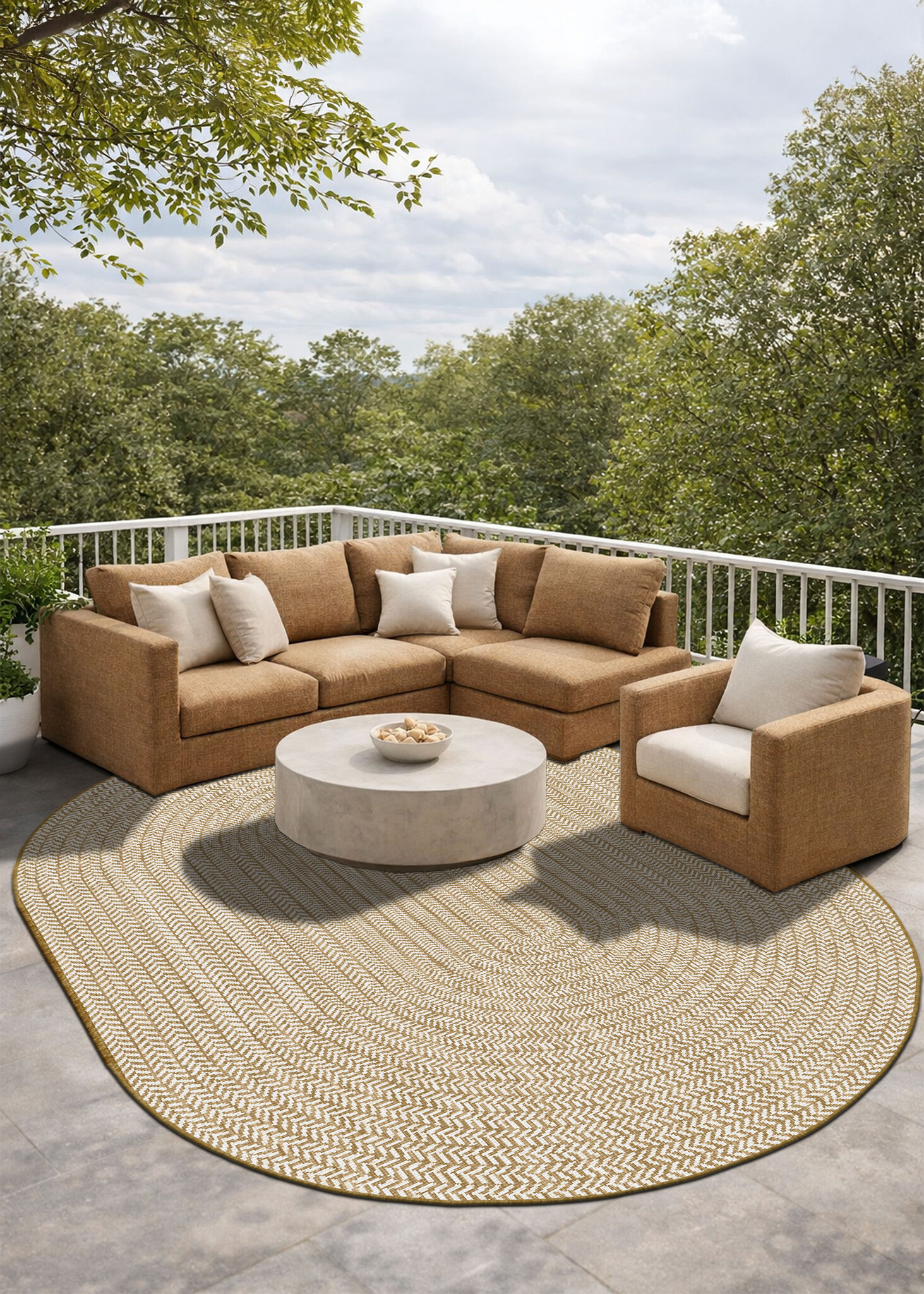 Brussels Vintage Buitenkleed – Ovaal - Effen Indoor & Outdoor Vloerkleed – Tuinkleed, Balkonkleed – Jute Beige Wit