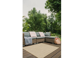 Brussels Vintage Buitenkleed – Vierkant - Indoor & Outdoor Vloerkleed – Tuinkleed, Balkonkleed – Jute Beige Wit