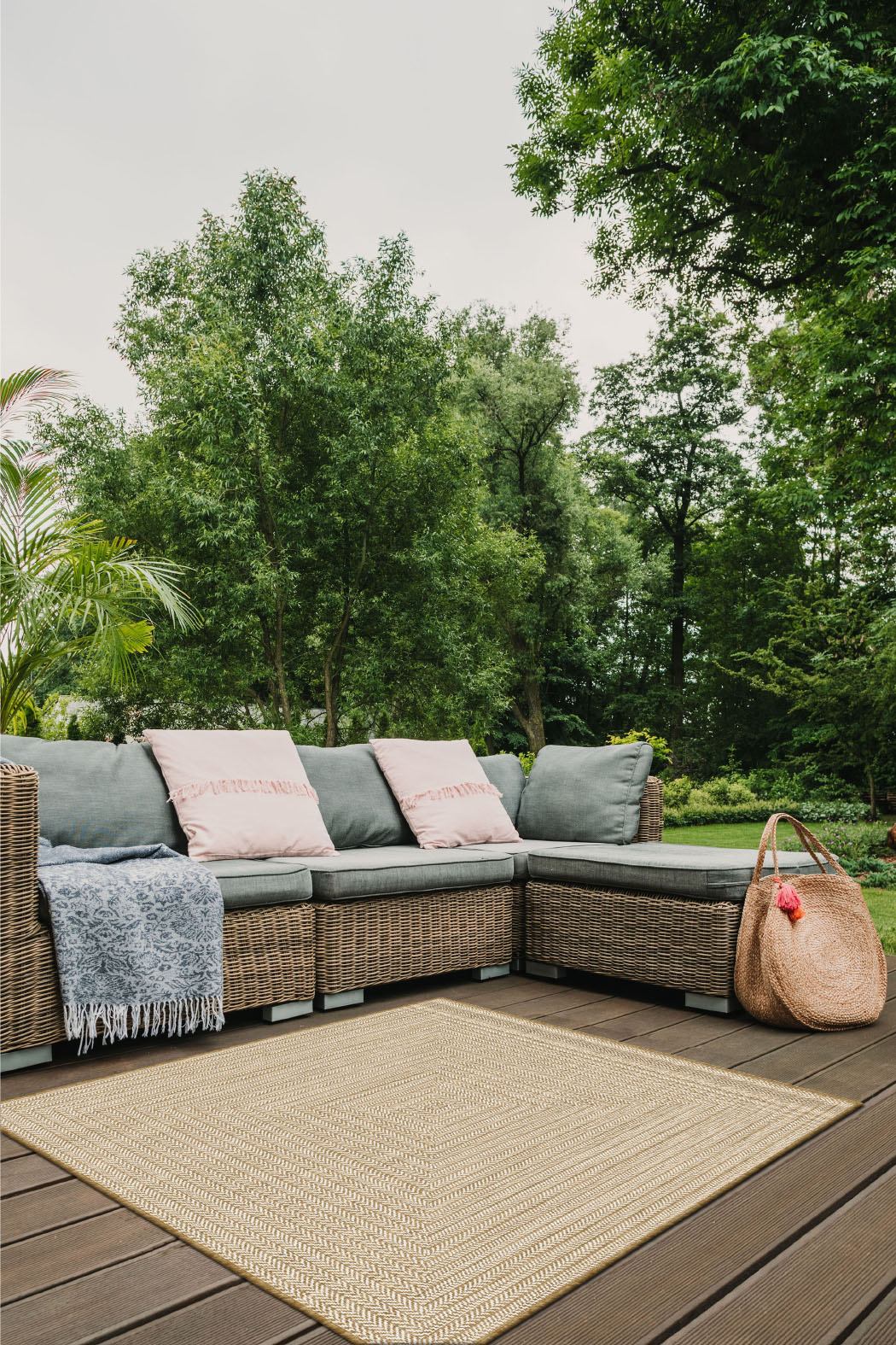 Brussels Vintage Buitenkleed – Vierkant - Indoor & Outdoor Vloerkleed – Tuinkleed, Balkonkleed – Jute Beige Wit