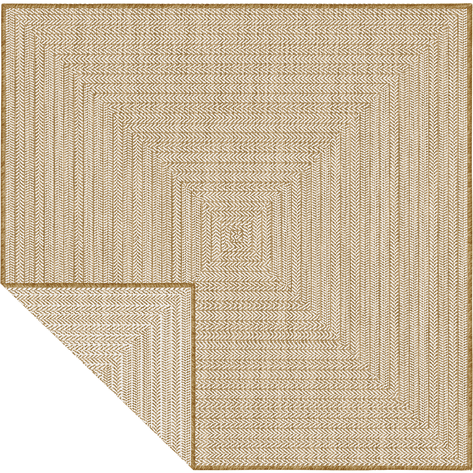 Brussels Vintage Buitenkleed – Vierkant - Indoor & Outdoor Vloerkleed – Tuinkleed, Balkonkleed – Jute Beige Wit