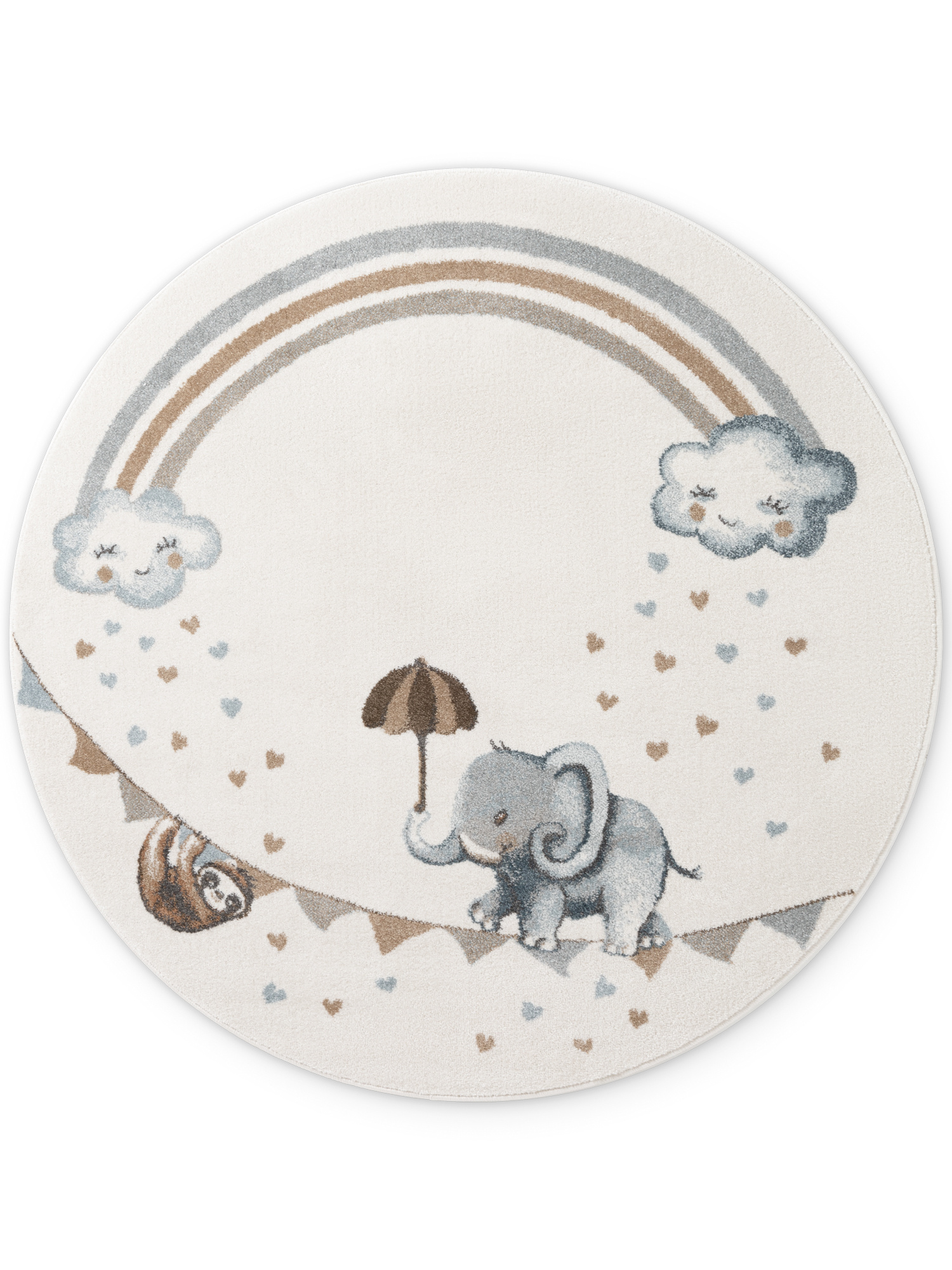 Villeroy & Boch Boho Kids Kinder Vloerkleed Olifant Rond Rainbow Creme Multicolor