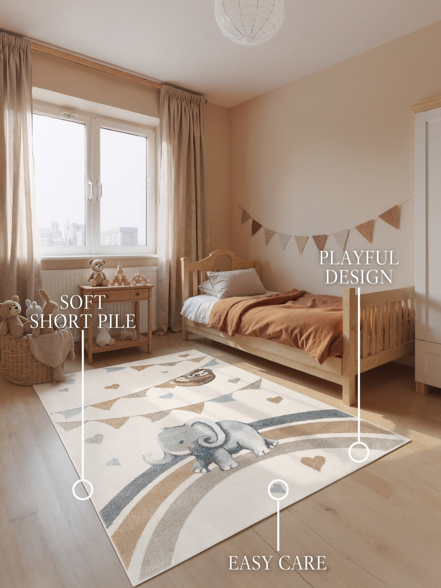 Villeroy & Boch Boho Kids Kinder Vloerkleed Olifant Rainbow Party Creme Multicolor