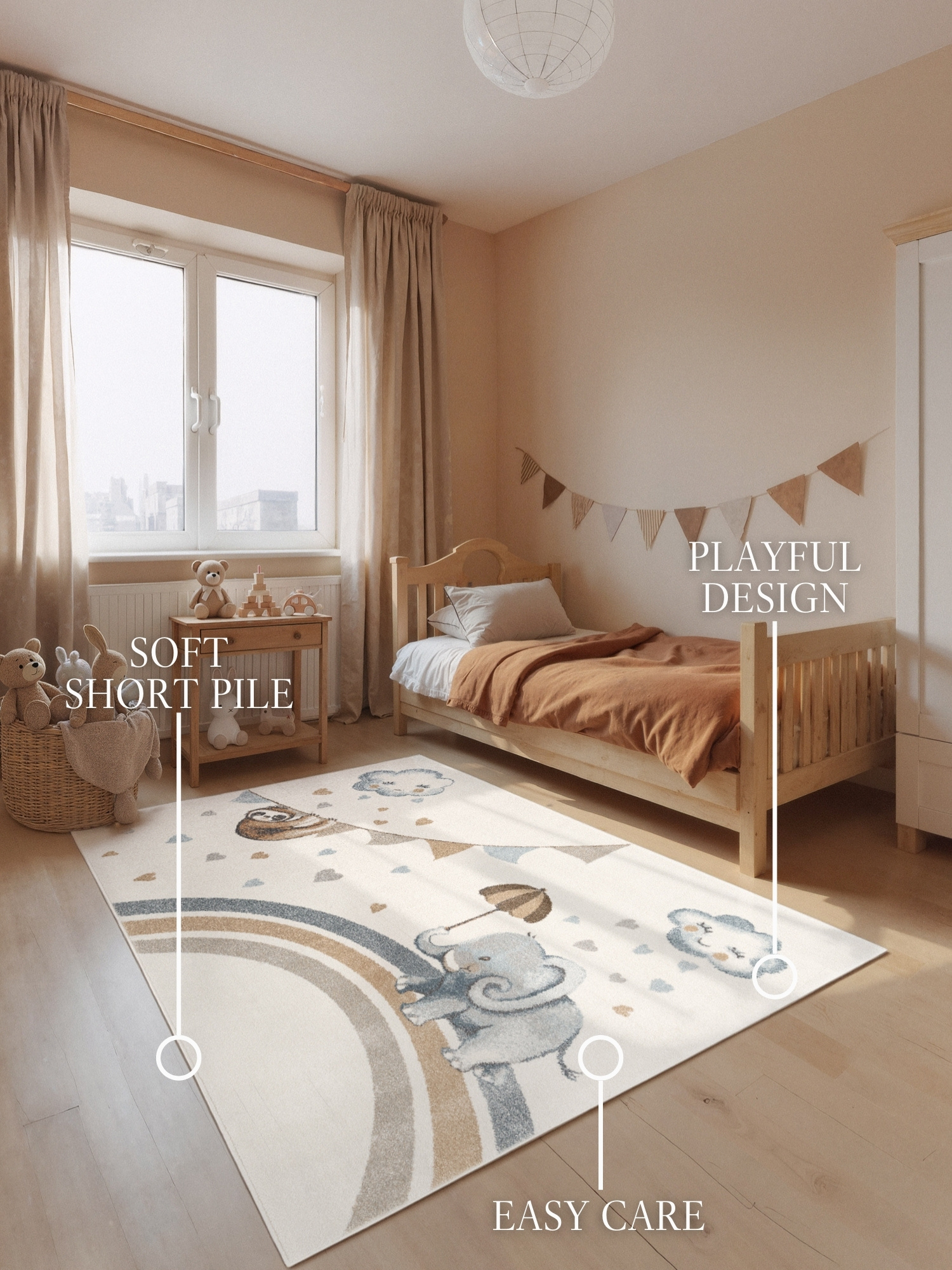 Villeroy & Boch Boho Kids Kinder Vloerkleed Olifant Rainy Party Creme Multicolor